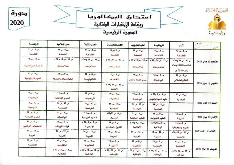 Tunisie - Bac 2020 : Calendrier des épreuves de la session principales