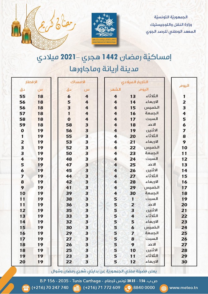 Calendrier Ramadan 2021: horaires de l'Imsak et de l'Iftar dans le grand  Tunis